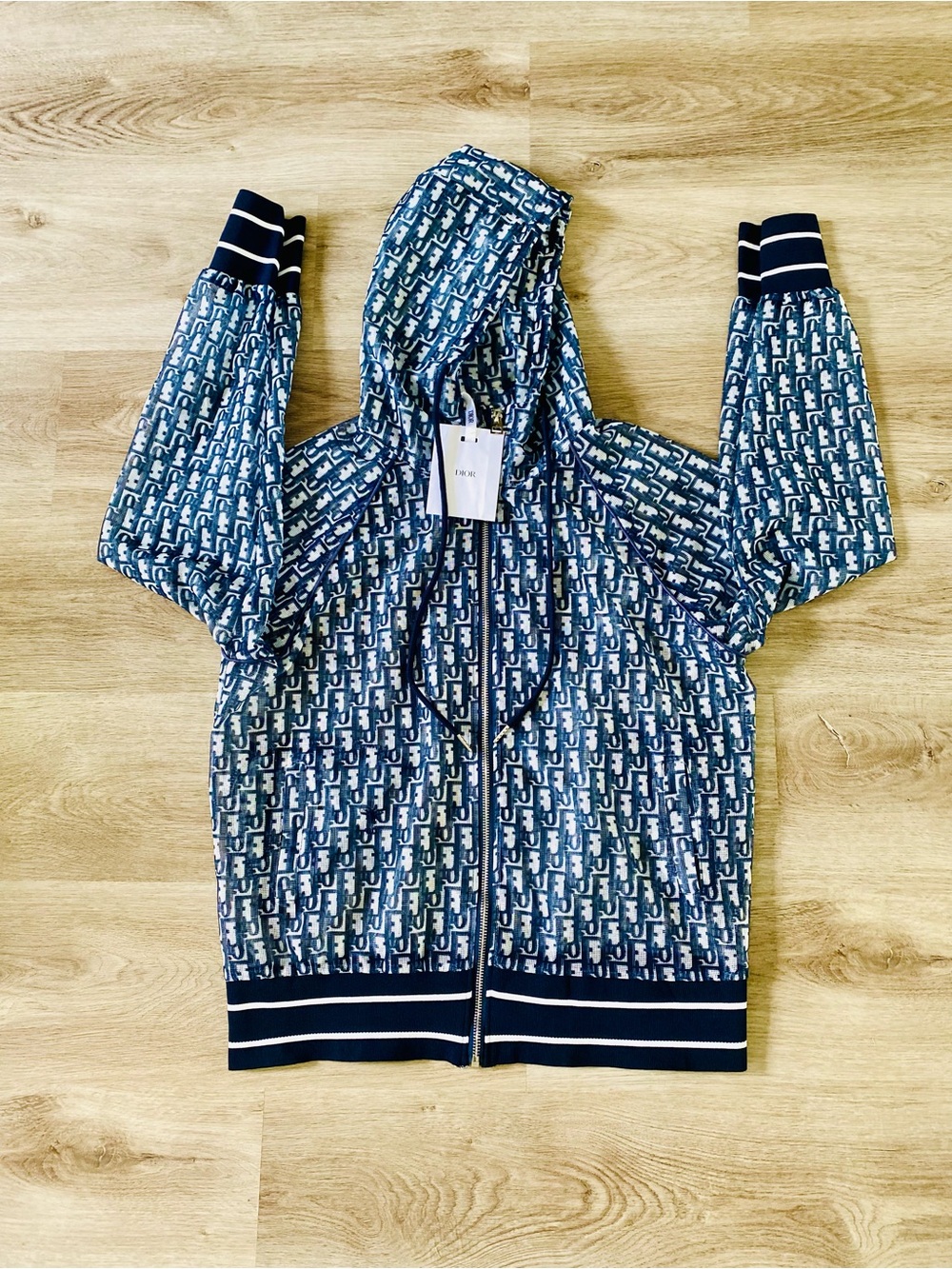 Dior Navy and White Monogram Zip Hoodie